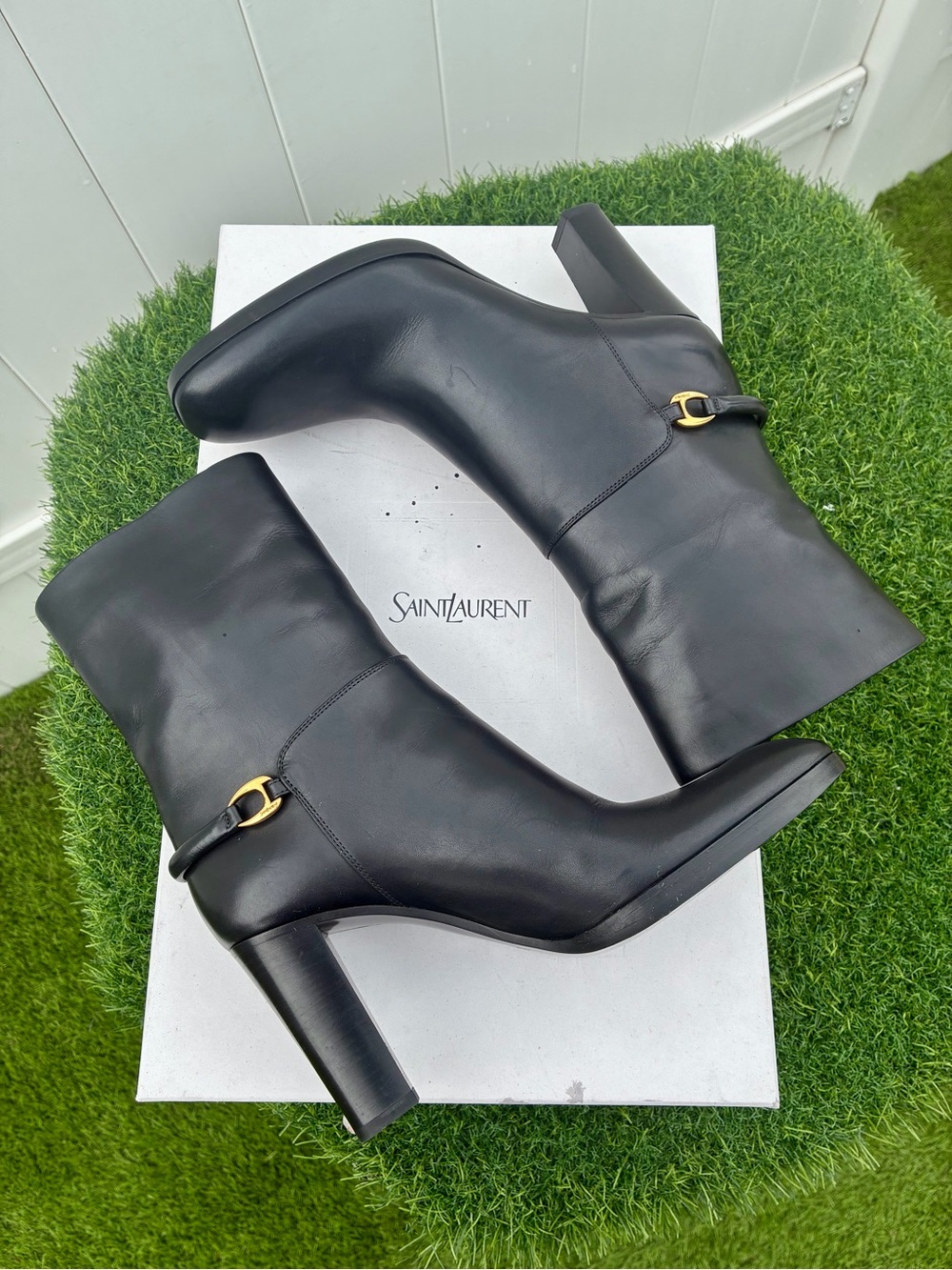 SAINT LAURENT SULPICE 80 SMOOTH BLACK LEATHER MID CALF HEELED BOOTS SZ 40 NEW